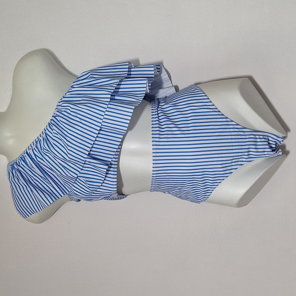 Vimpunec One Shoulder Bikini Set Blue White Strip High Waist - Picture 4 of 9